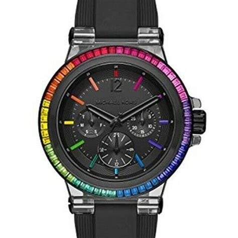 black michael kors watch with rainbow version|Michael Kors pave watch.